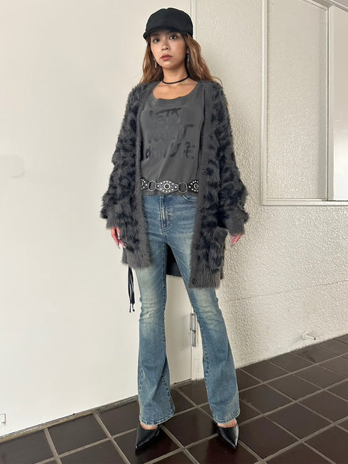 レオパード柄シャギーニットカーディガン
